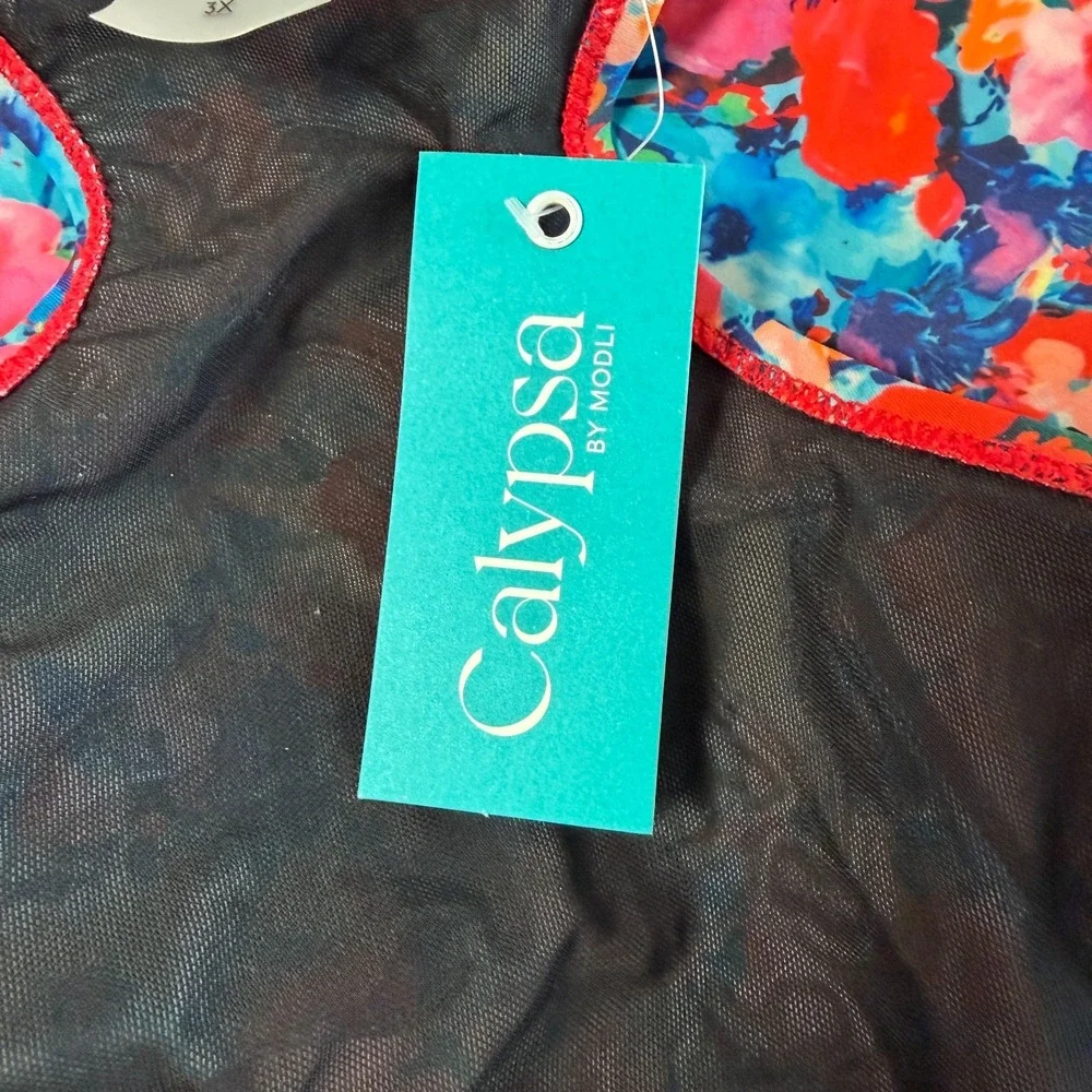 New Calypsa Maya‎ Floral Racerback Tankini Swim Top Plus Size 3X Modest Beach